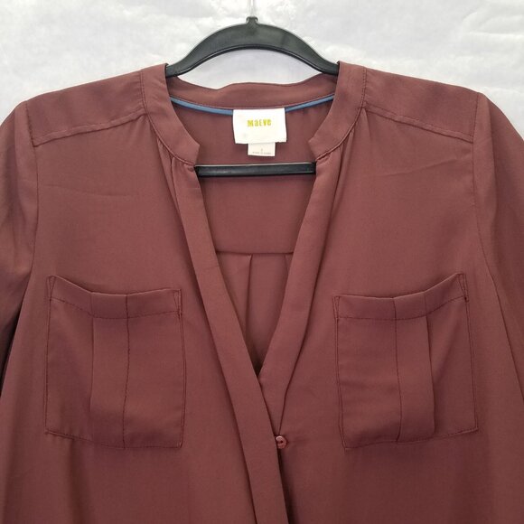 Anthropologie Maeve Eva Wrap Drape Front Blouse Women's Size 2 Crepe Taupe - Picture 2 of 16